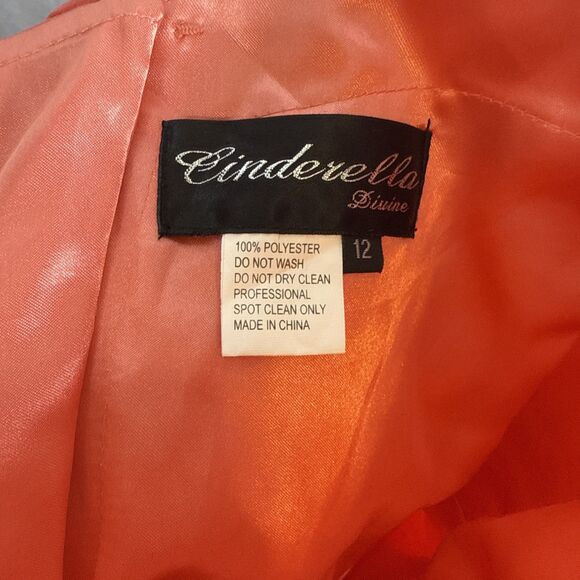 Cinderella Divine Strapless Coral Cocktail Dress Corset Back Size 12 Preowned - Picture 9 of 9